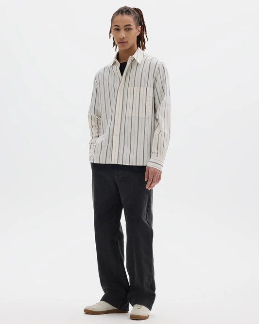 MHL. Overall Shirt — boxy-cut cotton blend shirt with dropped shoulder, raised placket, corozo buttons | oldpinetreeswear