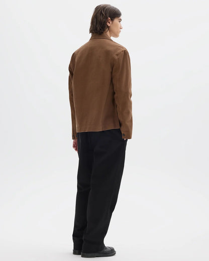 MHL. Minimal Blazer — relaxed-cut heavyweight cotton drill blazer with corozo buttons, patch pocket, contrast tape. 100% cotton, colours exclusive to MHL. | oldpinetreeswear