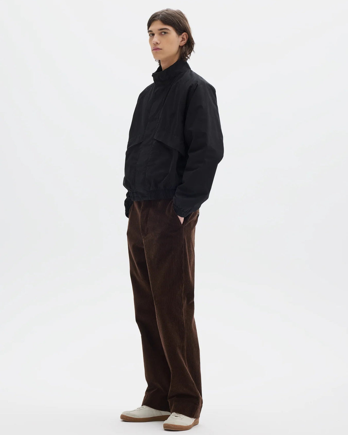 MHL. Track Jacket. regular-cut bomber in lightweight cotton poplin, raglan sleeves, elasticated hem, zip and press-stud closure. | oldpinetreeswear