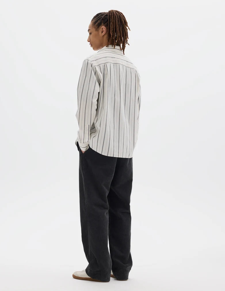 MHL. Overall Shirt Japanese Wide Stripe Cotton Blend Off White / Navy
