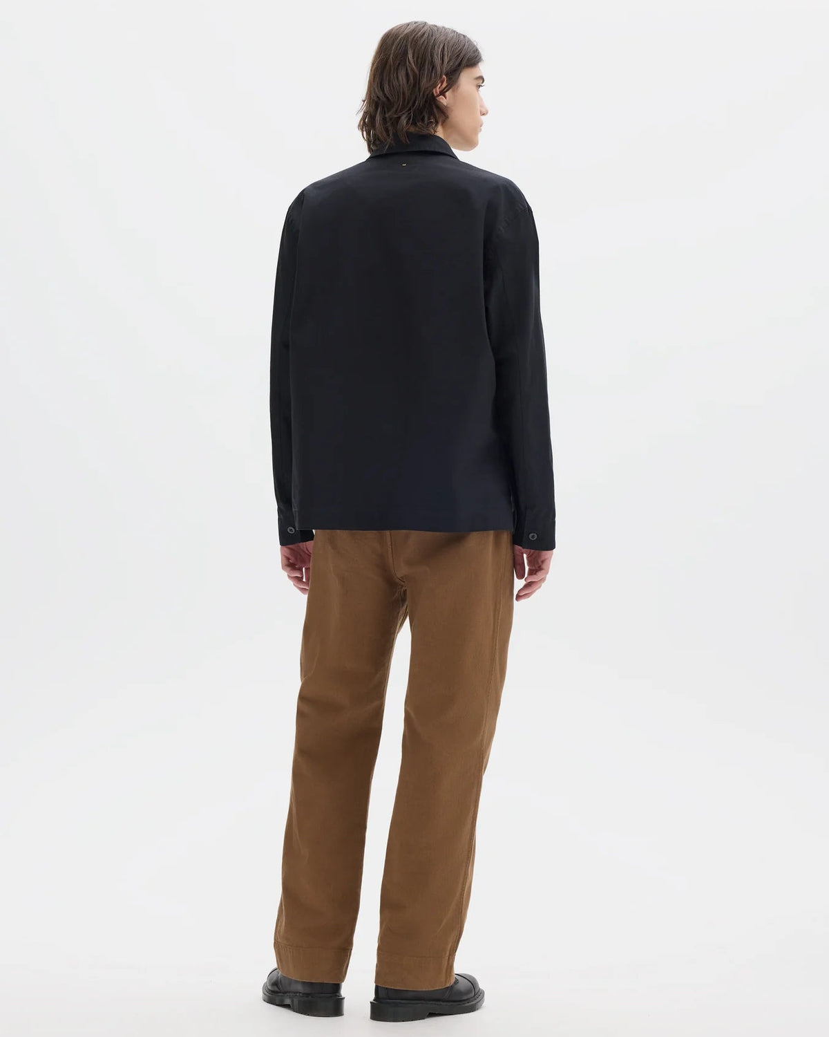 MHL. / Long Sleeve Offset Placket Polo Shirt Denim Plainweave / Black