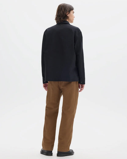 MHL. / Long Sleeve Offset Placket Polo Shirt Denim Plainweave / Black