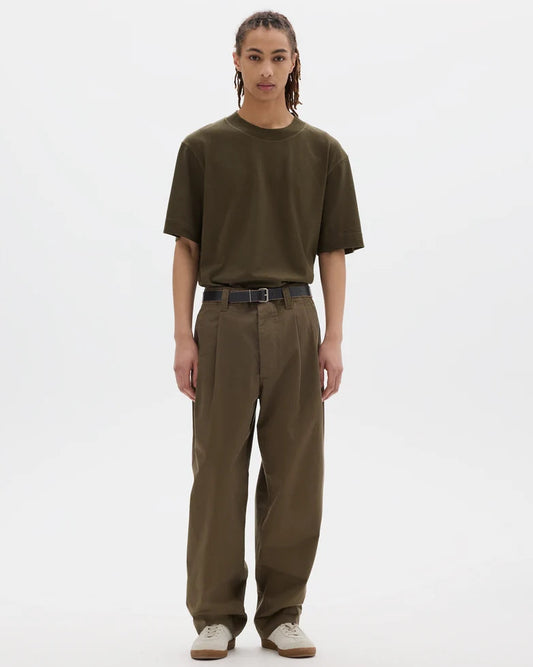 MHL. Stitch Pleat Trousers Soft Dense Cotton Khaki