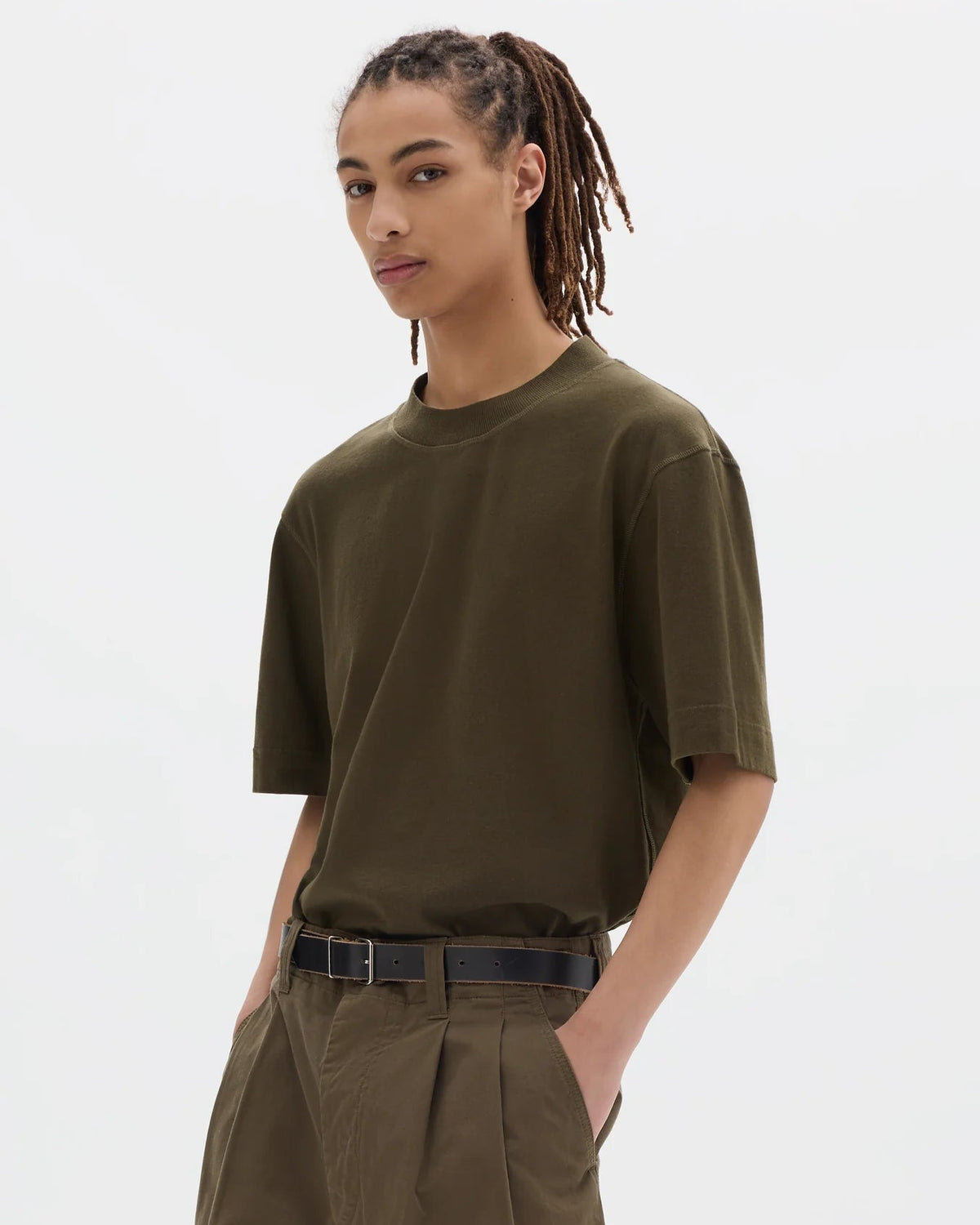 MHL. Flatlock Crew Neck Top — relaxed slouchy jersey crew with rib neck, flatlock stitch seams, washed finish. 100% cotton. | oldpinetrees
