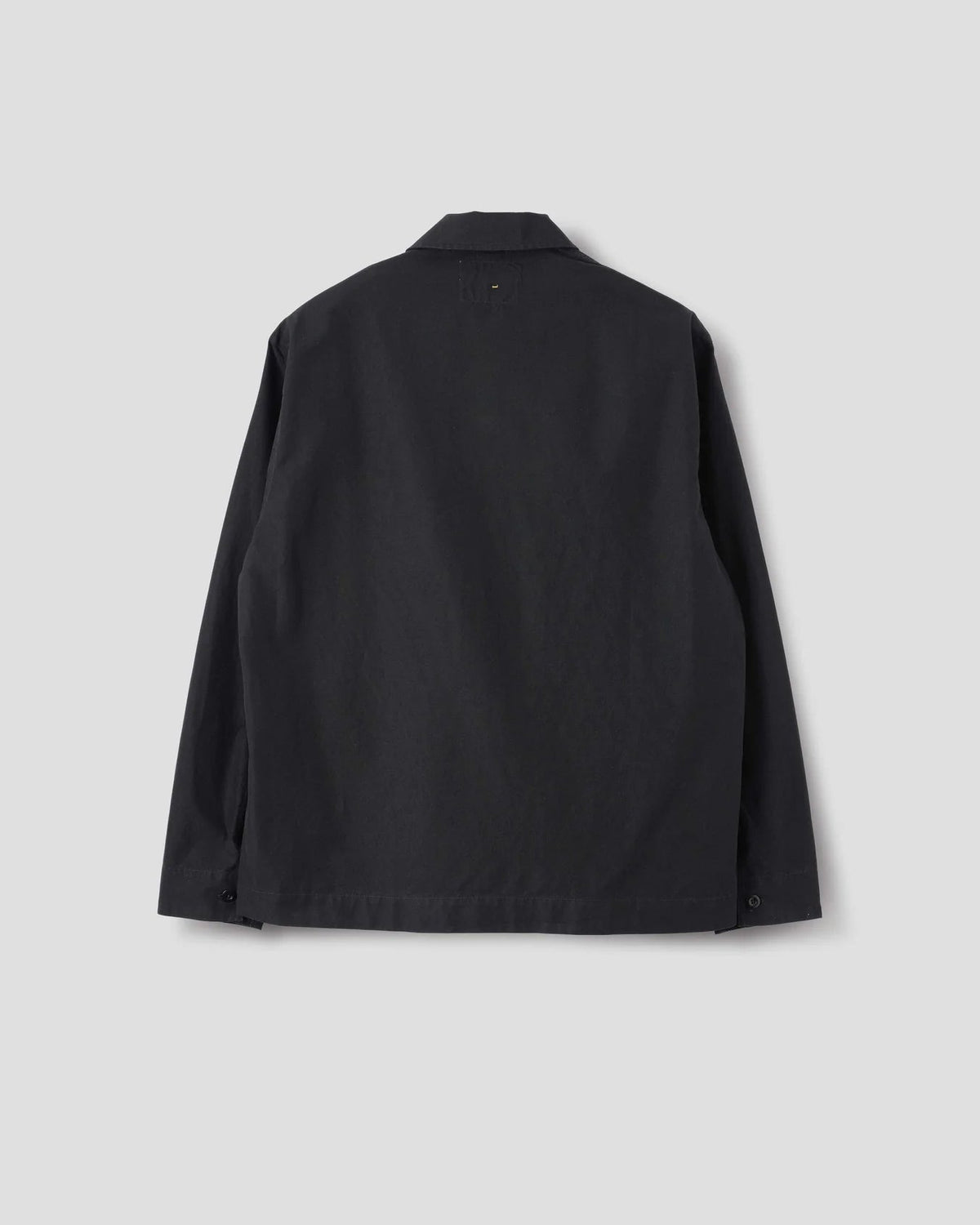 MHL. / Long Sleeve Offset Placket Polo Shirt Denim Plainweave / Black