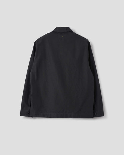 MHL. / Long Sleeve Offset Placket Polo Shirt Denim Plainweave / Black