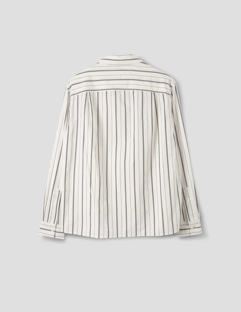 MHL. Overall Shirt Japanese Wide Stripe Cotton Blend Off White / Navy