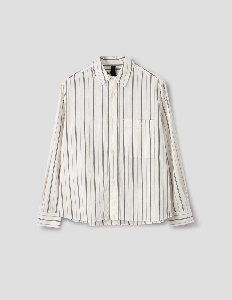 MHL. Overall Shirt Japanese Wide Stripe Cotton Blend Off White / Navy