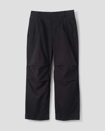 MHL. Parachute Trousers — relaxed-cut cotton poplin with pleated knee detailing, corozo buttons, drawstring waist. 100% cotton, made for movement. | oldpinetreeswear
