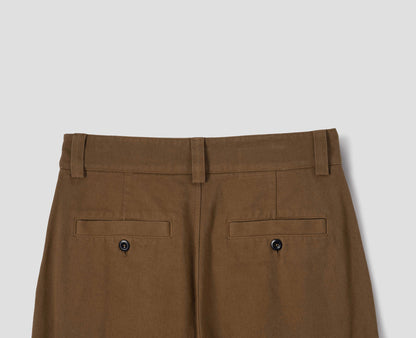 MHL. Simple Trousers — regular-cut heavyweight cotton drill trousers with corozo buttons, welt pockets. 100% cotton, colours exclusive to MHL.