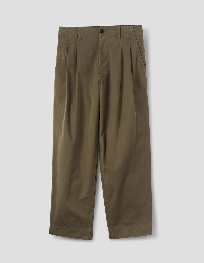 MHL. Stitch Pleat Trousers Soft Dense Cotton Khaki