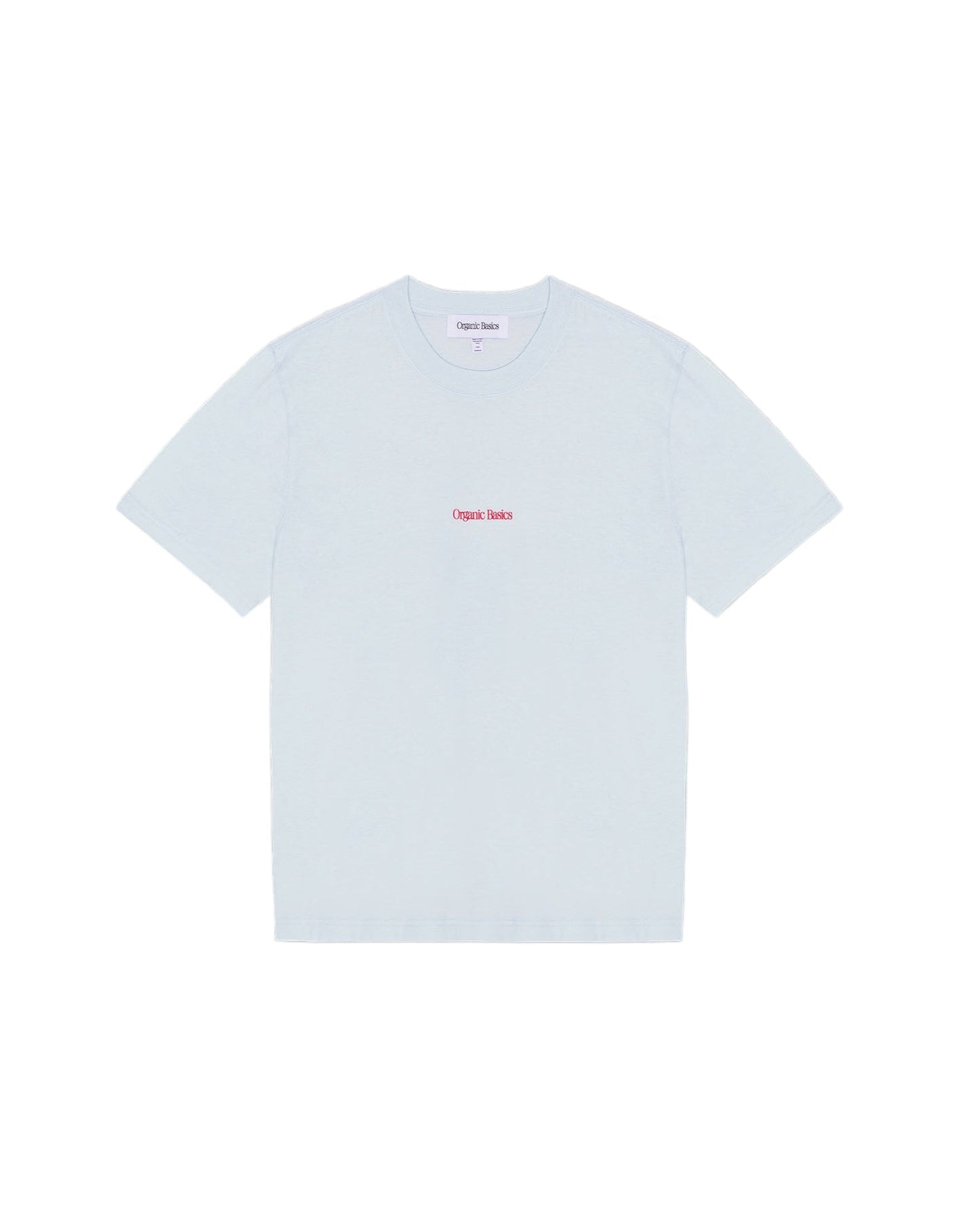 เสื้อยืด True Logo Tee สี Light Blue ทรงบ็อกซี่ แขนสั้น คอกลม ทำจากผ้าฝ้ายออร์แกนิก 100% เนื้อหนา 210 gsm พร้อมโลโก้ Organic Basics ที่ด้านหน้า – True Logo Tee in Light Blue, boxy crewneck short-sleeve T-shirt made from 100% heavyweight organic cotton with Organic Basics logo – sold by Old Pine Trees
