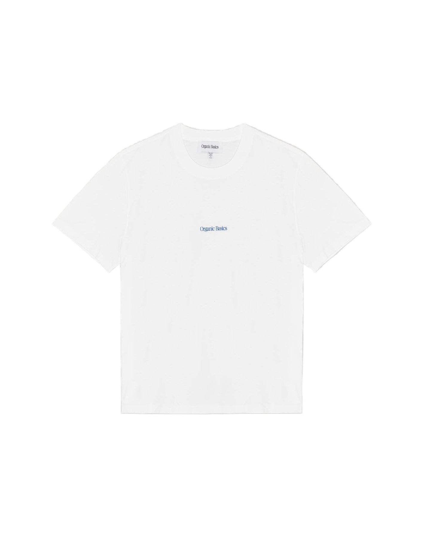 เสื้อยืด True Logo Tee สี White ทรงบ็อกซี่ แขนสั้น คอกลม ทำจากผ้าฝ้ายออร์แกนิก 100% เนื้อหนา 210 gsm พร้อมโลโก้ Organic Basics ที่ด้านหน้า – True Logo Tee in White, boxy crewneck short-sleeve T-shirt made from 100% heavyweight organic cotton with Organic Basics logo – sold by Old Pine Trees